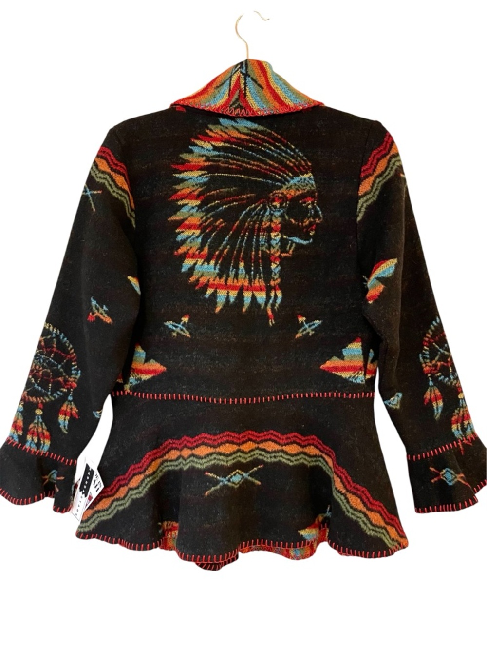 🆕 Rhonda Stark Blanket Jacket Flounce Peplum USA Wool Blend Cardigan Womens Med